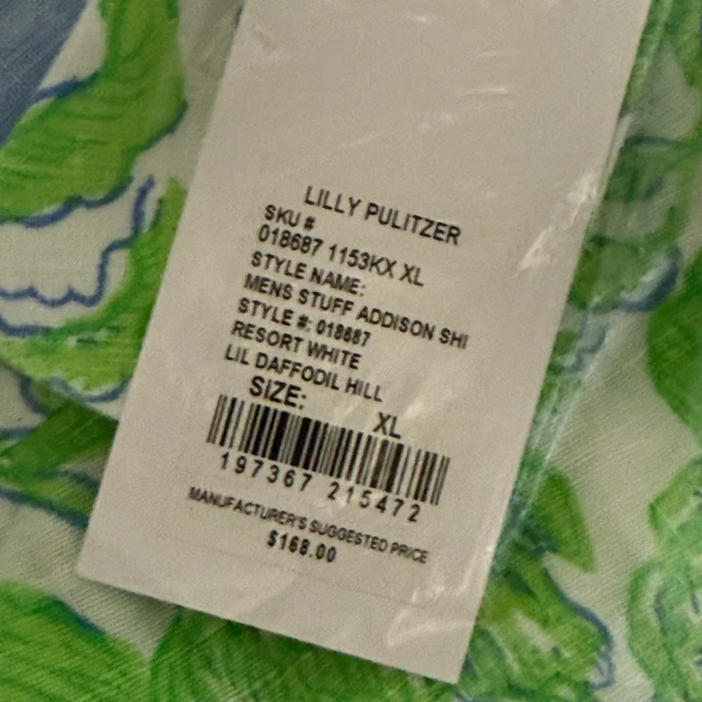 Lilly Pulitzer Men's Stuff Addison Linen Shirt Resort White Lil Daffodil Hill XL - Picture 4 of 5